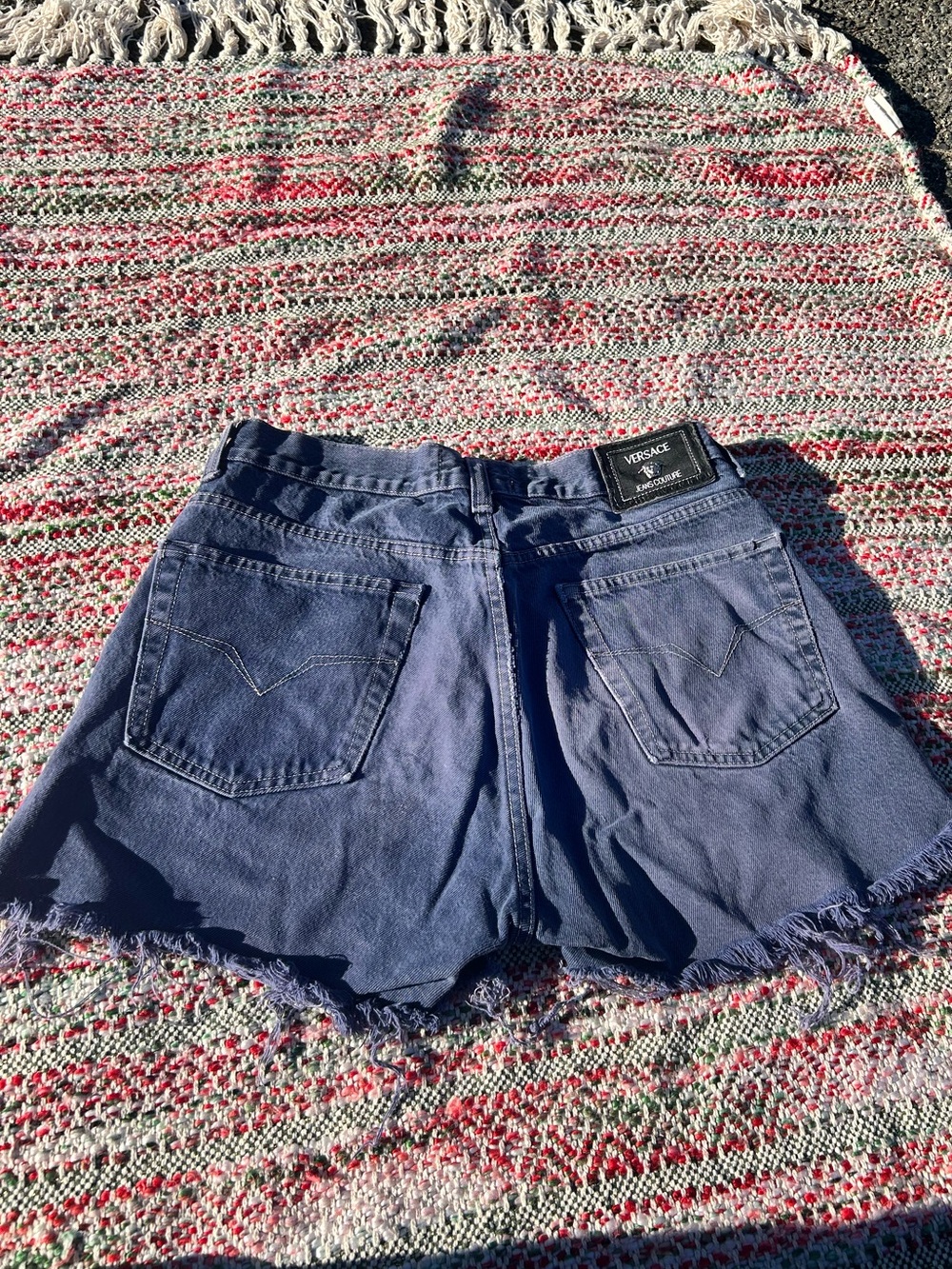 Vintage Versace Jeans Couture Italy Cut Off Denim Shorts 30 Y2K Medusa Raw Hem